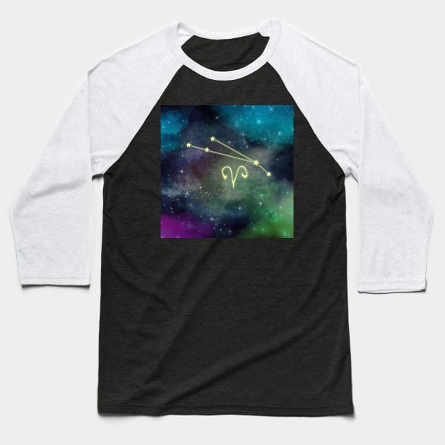 Aries Constellation Starry Night Sky Baseball T-Shirt by PurplePeacock